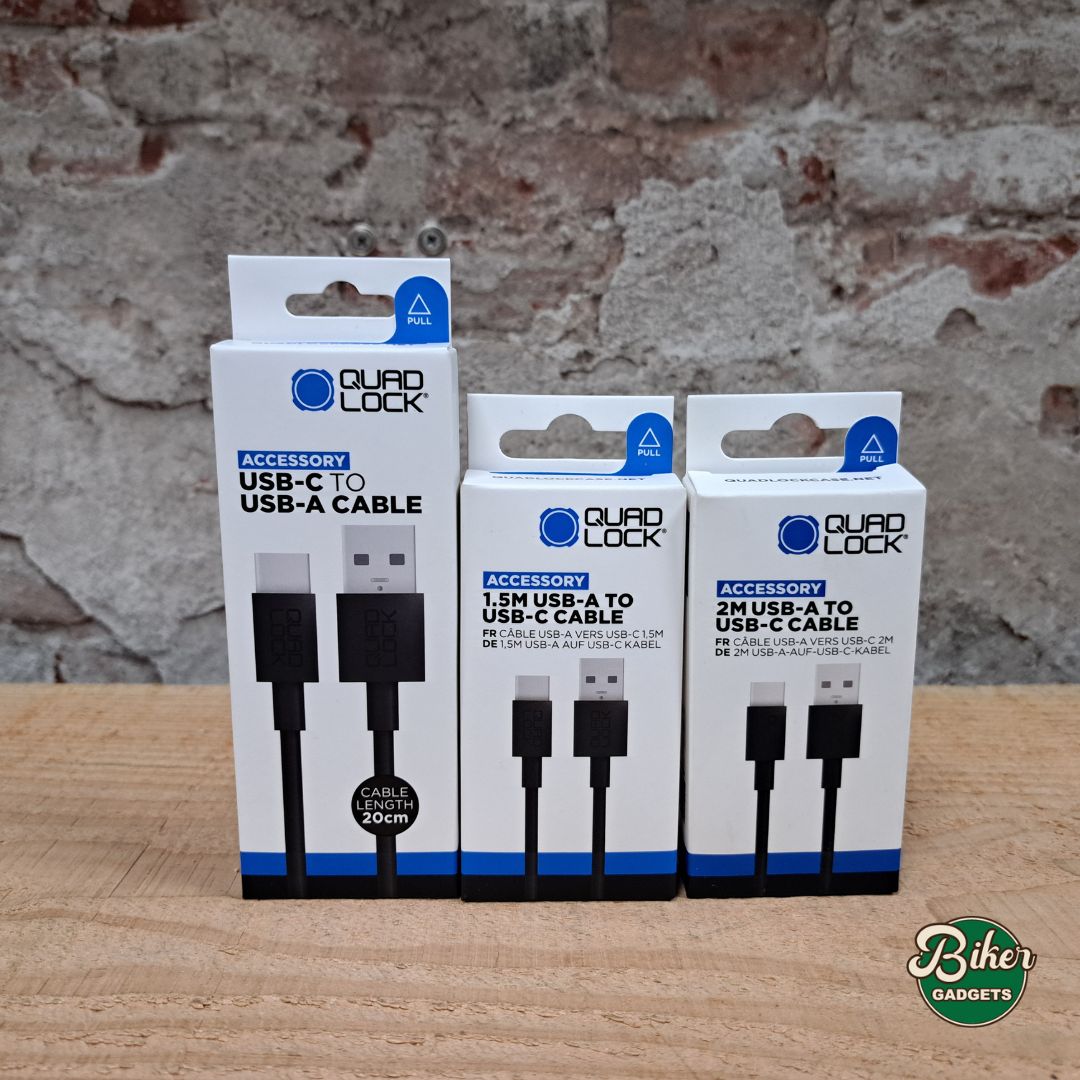 QUAD LOCK USB-A naar USB-C Kabel – 20 cm, 1,5 m en 2 m voor motorfiets, auto en thuis