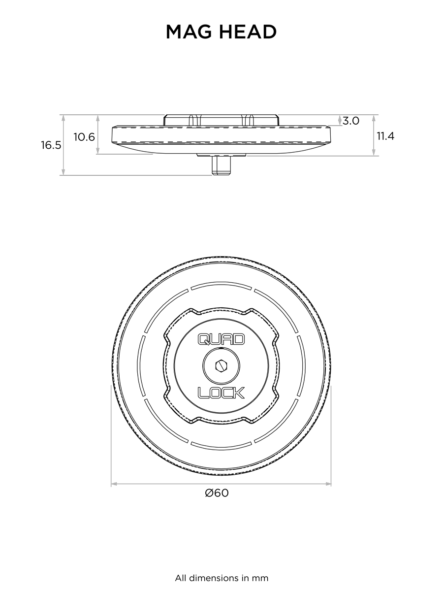Quad Lock MAG Head - afmetingen