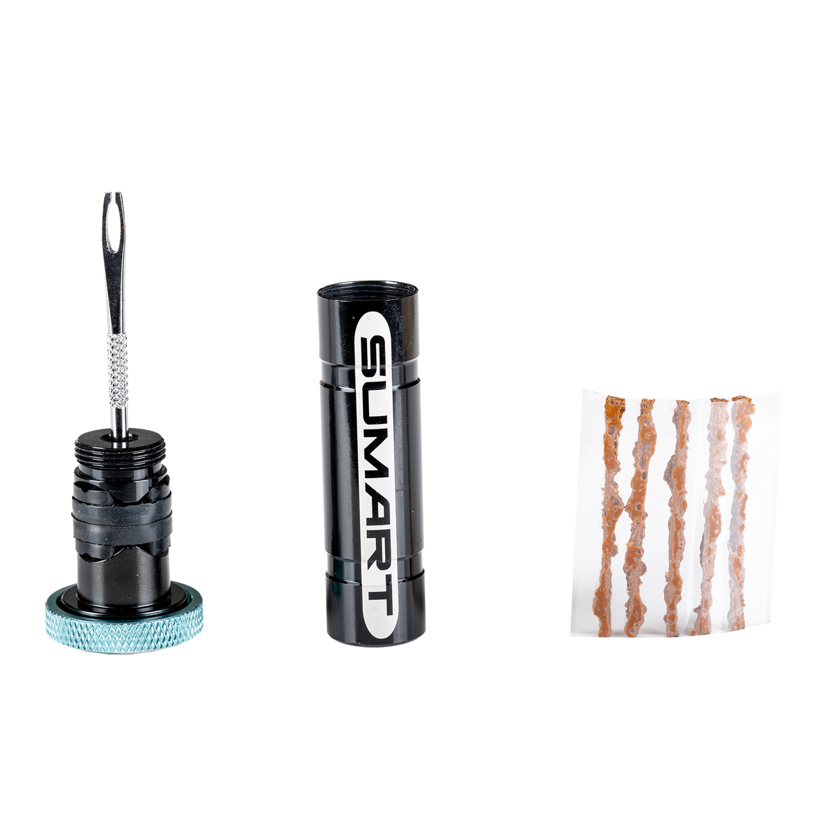 SUMART TIK-T1 tubeless reparatie kit - alles uitgestald van de kit