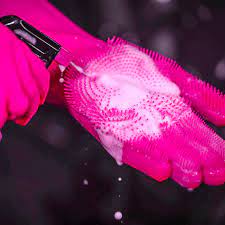 MUC-OFF Deep Scrubber Gloves - siliconen schoonmaakhandschoenen met borstelharen voor fiets en motor spuit cleaner rechtstreeks op de scrubber
