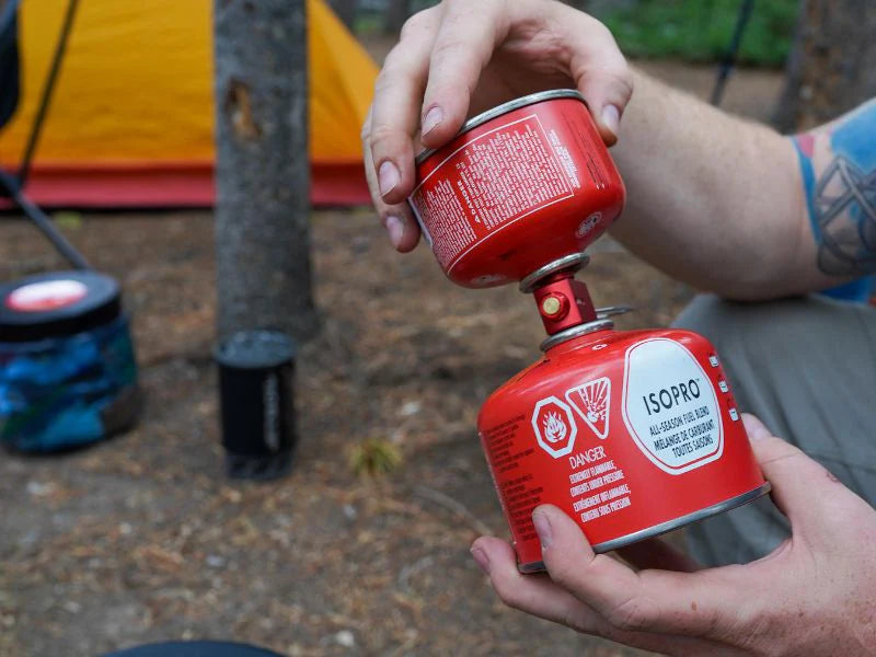 FlipFuel gas canister transfer apparaat voor motor bikepacking en outdoor camping