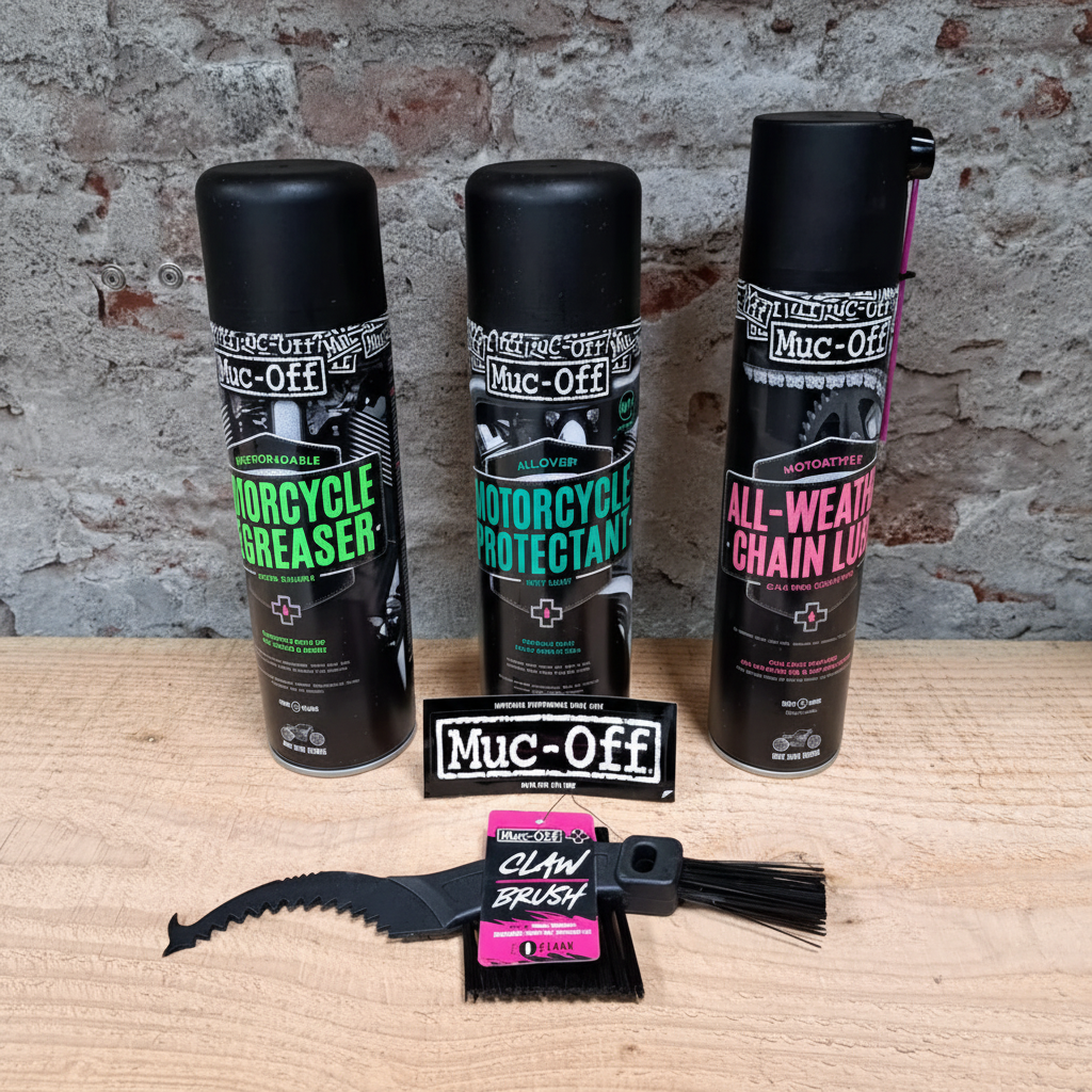 MUC-OFF Motorcycle Multi Pack verpakking – complete motoronderhoud set uitgestald