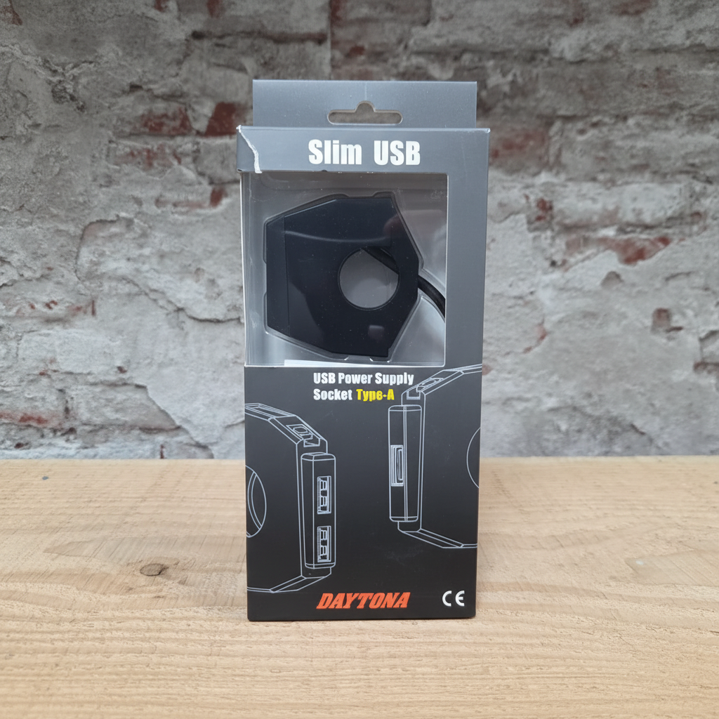DAYTONA Slim USB-A motorlader – dubbele USB poort stuurmontage in originele verpakking