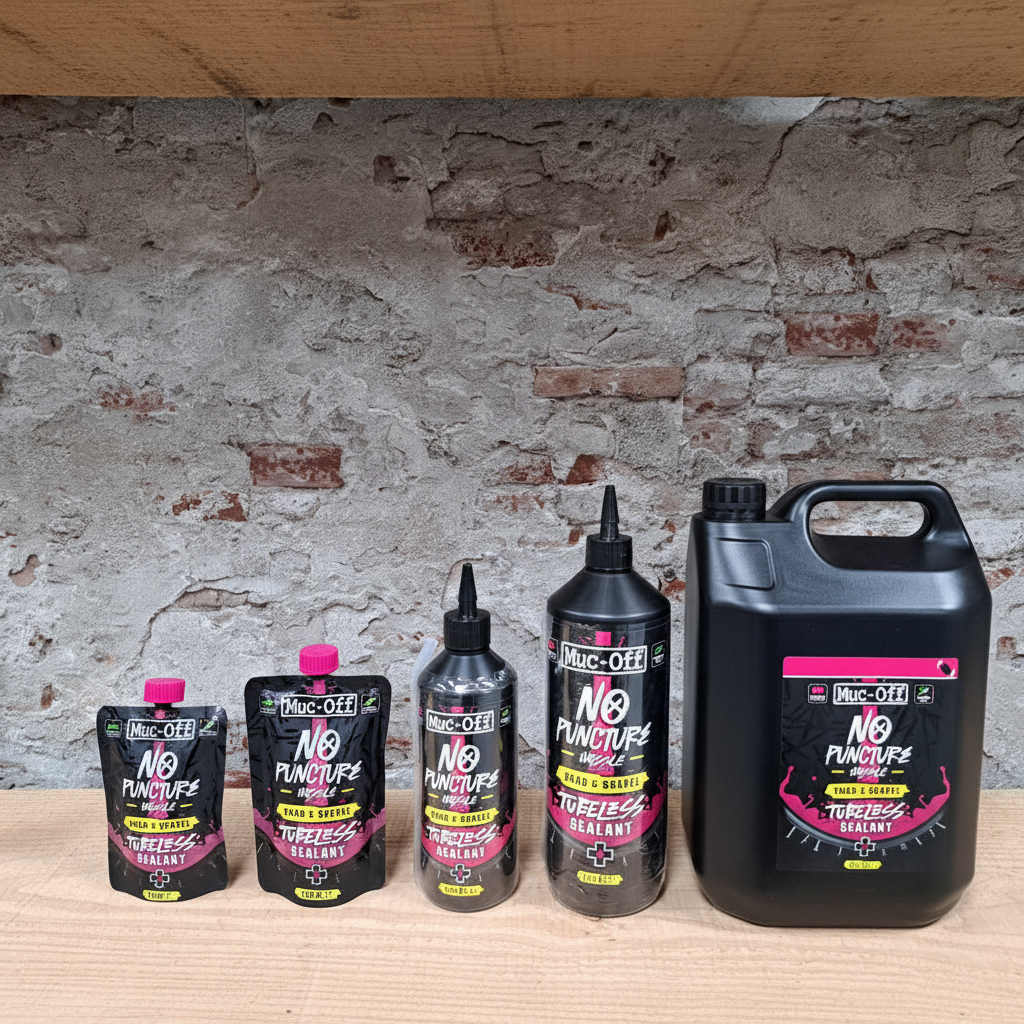 Muc-Off No Puncture Hassle Road & Gravel Tubeless Sealant complete productlijn van 80ml tot 5 liter formaten