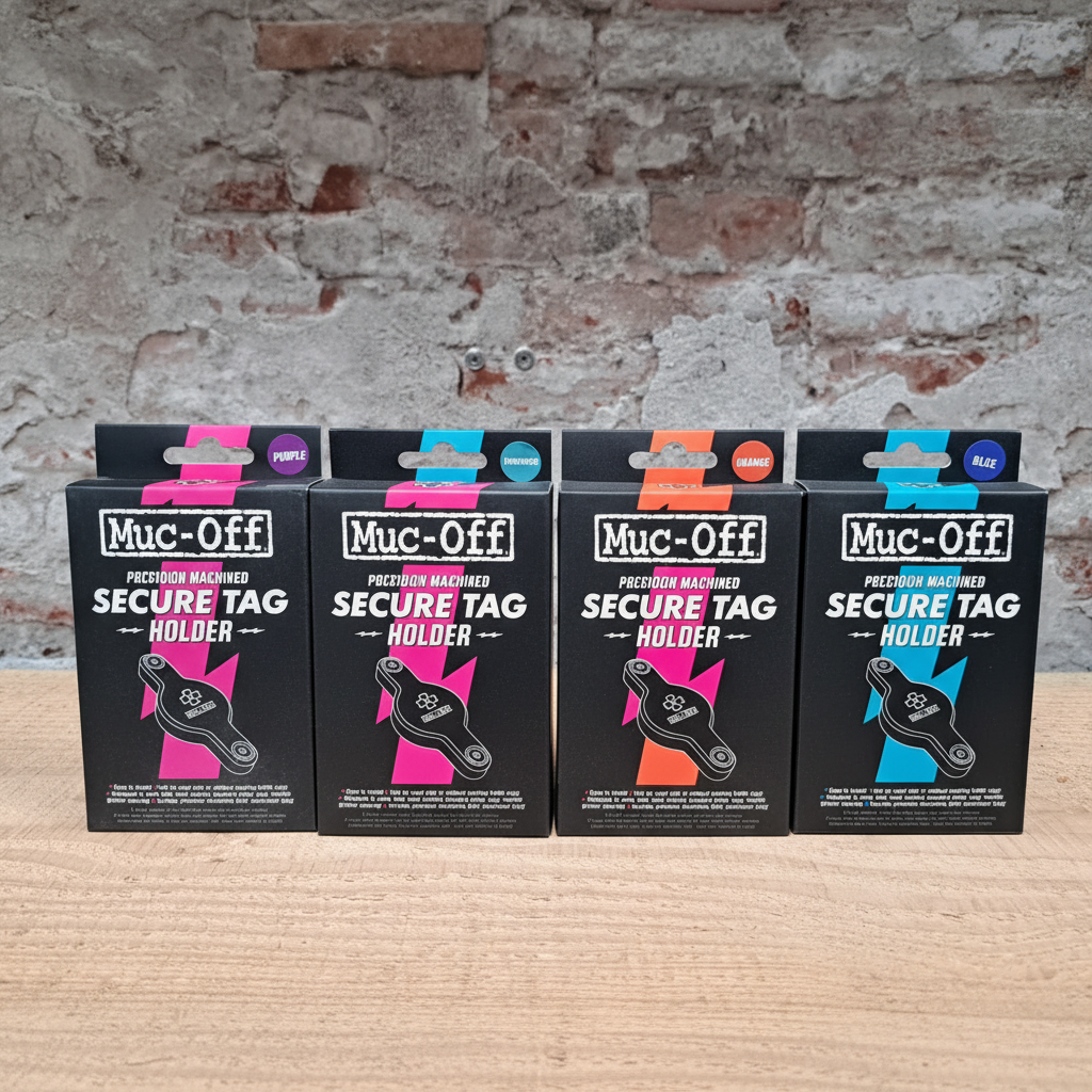 Muc-Off Secure Tag Holder alle kleuren – paars, turquoise, oranje en blauw – in de winkel