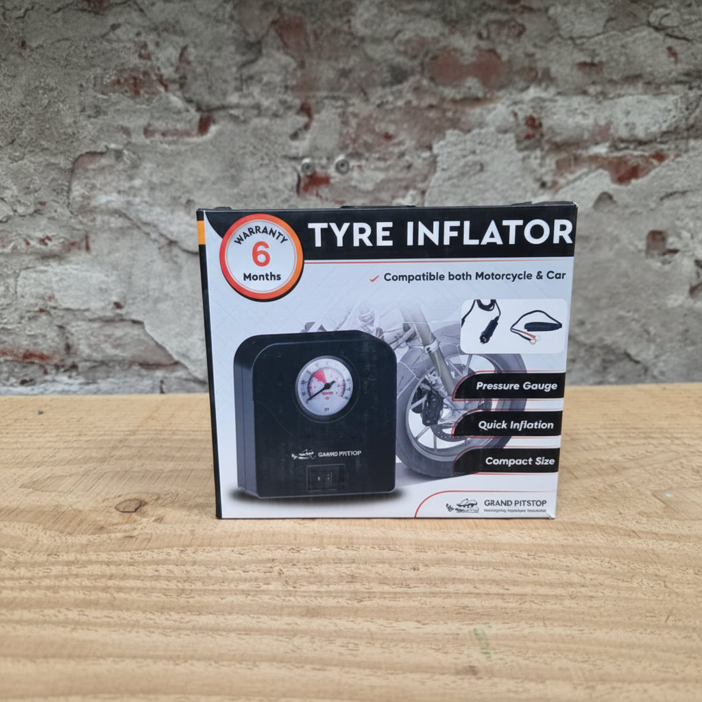 GrandPitstop Mini Compressor 12V – verpakking tyre inflator voor motor en auto