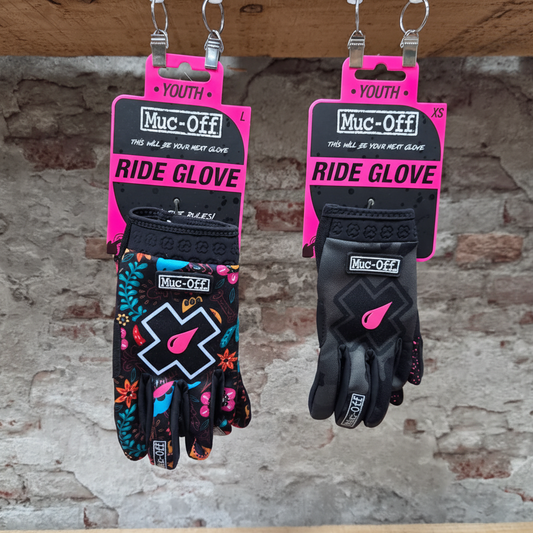 MUC-OFF Youth Ride Gloves - Junior MTB handschoenen in zwart en gekleurd patroon design, professionele mountainbike handschoenen voor kinderen