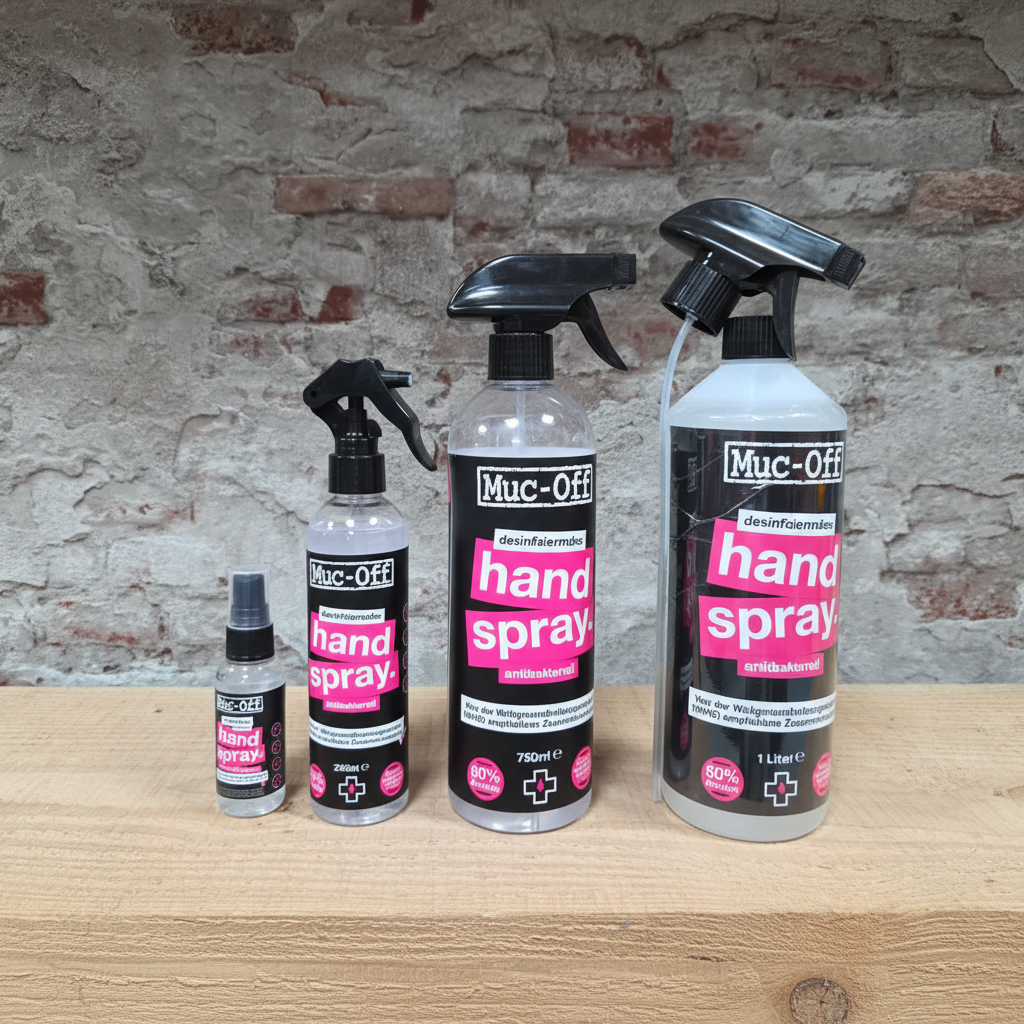 Muc-Off Antibacteriële Handspray 50ml, 250ml, 750ml en 1 liter — desinfecterend, 80% alcohol