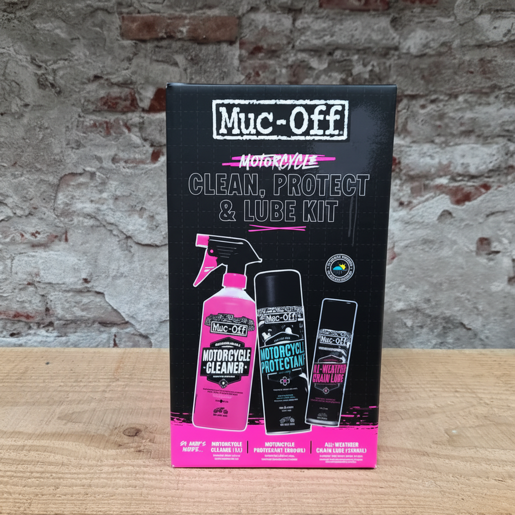 MUC-OFF Motorcycle Clean, Protect & Lube Kit - verpakking in de winkel