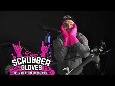 MUC-OFF Deep Scrubber Gloves - siliconen schoonmaakhandschoenen met borstelharen voor fiets en motor demo video