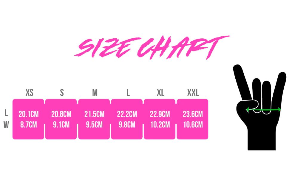 MUC-OFF Rider Gloves  - Premium MTB handschoenen met Clarino palm maat tabel