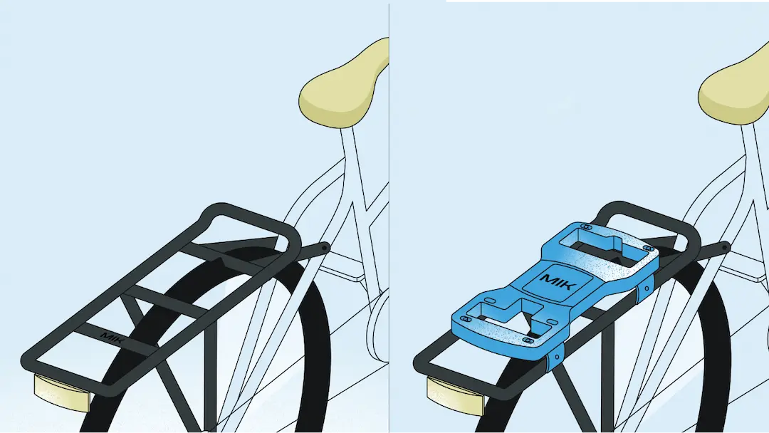 MIK Carrier Plate zwart voor fiets bagagedrager geplaatst op de bagagedrager
