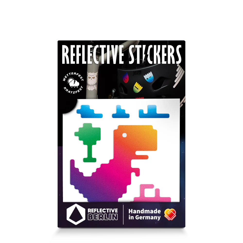 Reflective Berlin reflecterende stickers small voor kinderen t-rex rainbow