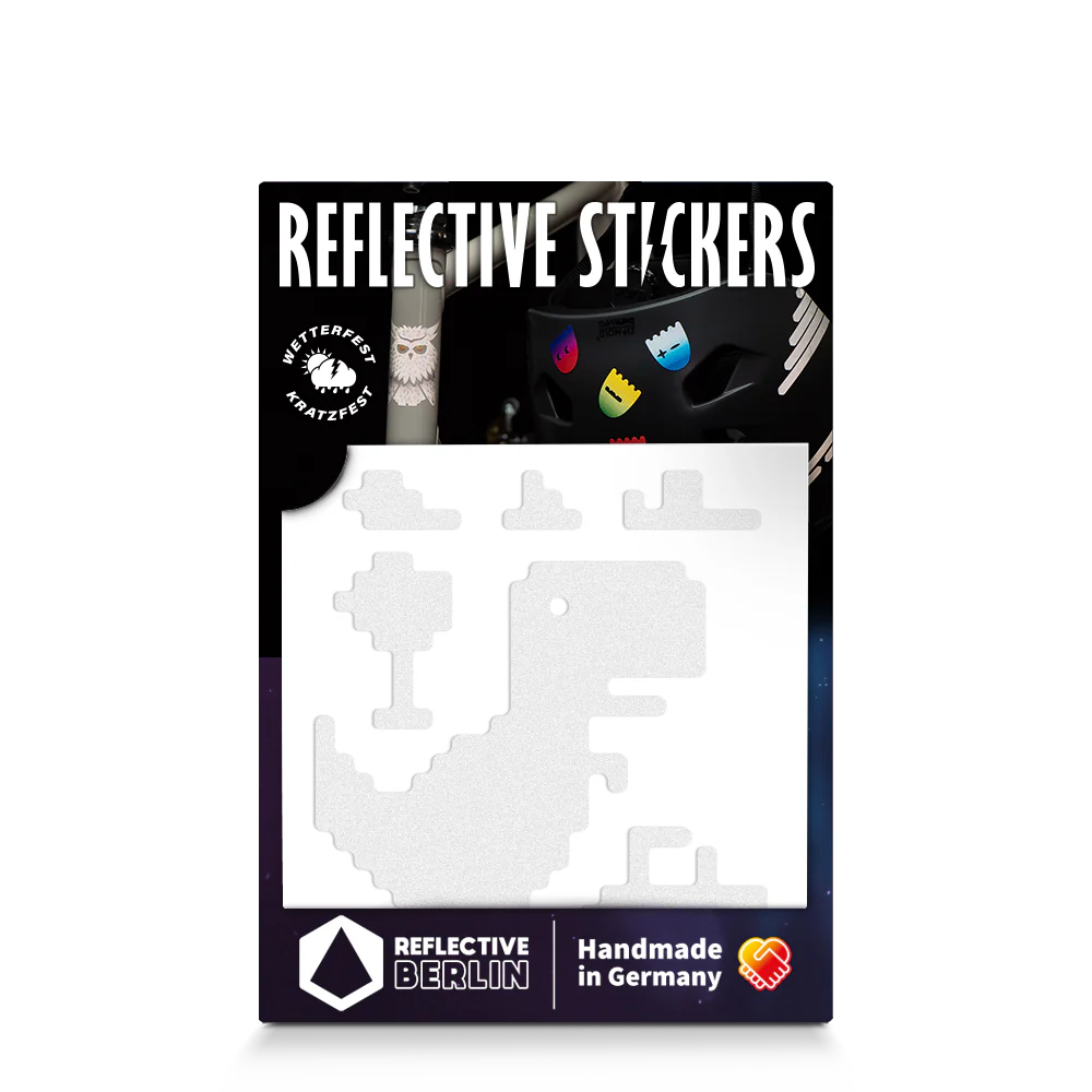 Reflective Berlin reflecterende stickers small voor kinderen t-rex wit