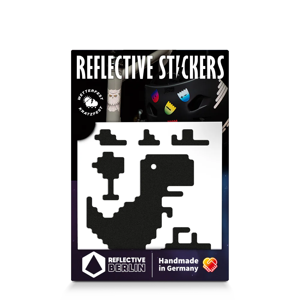 Reflective Berlin reflecterende stickers small voor kinderen t-rex zwart