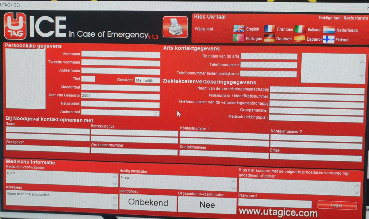 UTAG ICE dogtag pakket - invulformulier met je informatie